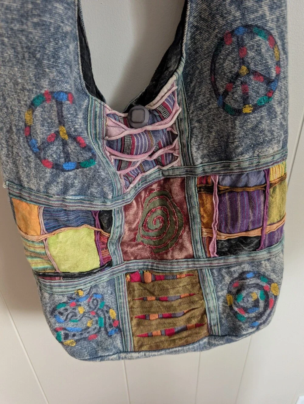 Y2K Bohemian-Style Washed Denim Patchwork Sling Bag